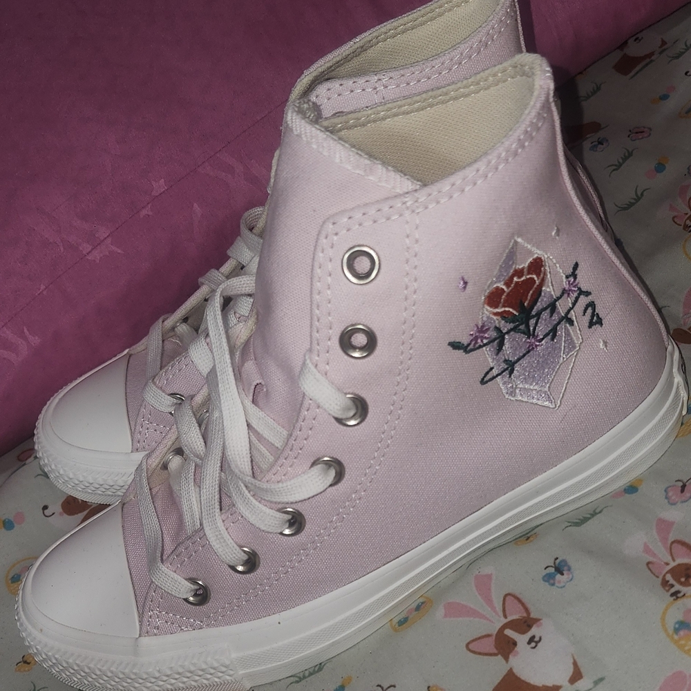 Converse Pink High-Top Sneakers with Embroidered Design